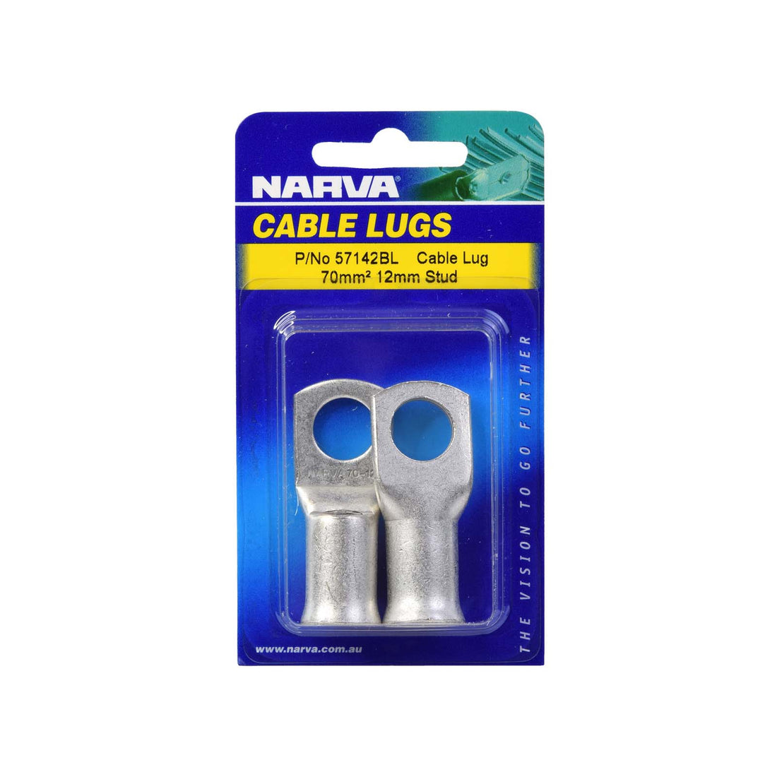 Narva 57142BL 70mm2 12mm Stud FlaRed Entry Cable Lug, Twin Pack