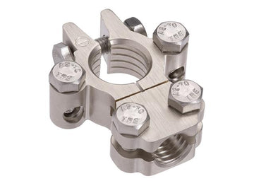 Projecta BT820H-N1 Forged Heavy Duty Satin Saddle Terminal Clamp with Dual Auxiliary Connections, Negative