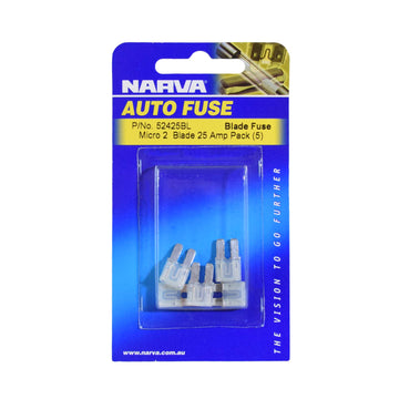 Narva 52425BL 25 Amp White Micro 2 Blade Fuse (Pack Of 5)