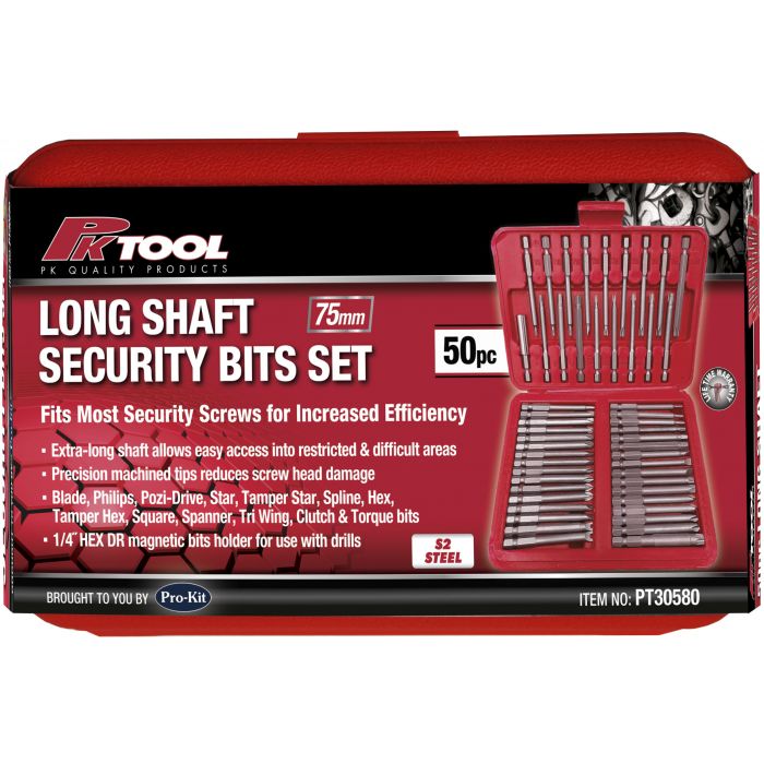 PKTool 50pc Long Shaft Security Bit Set - PT30580