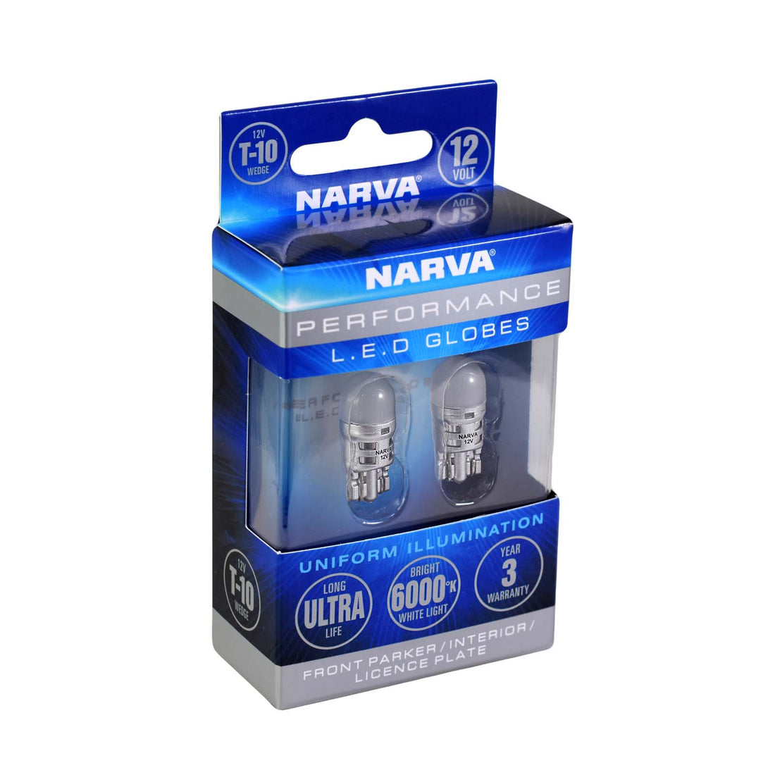 Narva 18200BL 12V T10 Wedge LED Globes 6000K, Twin Pack