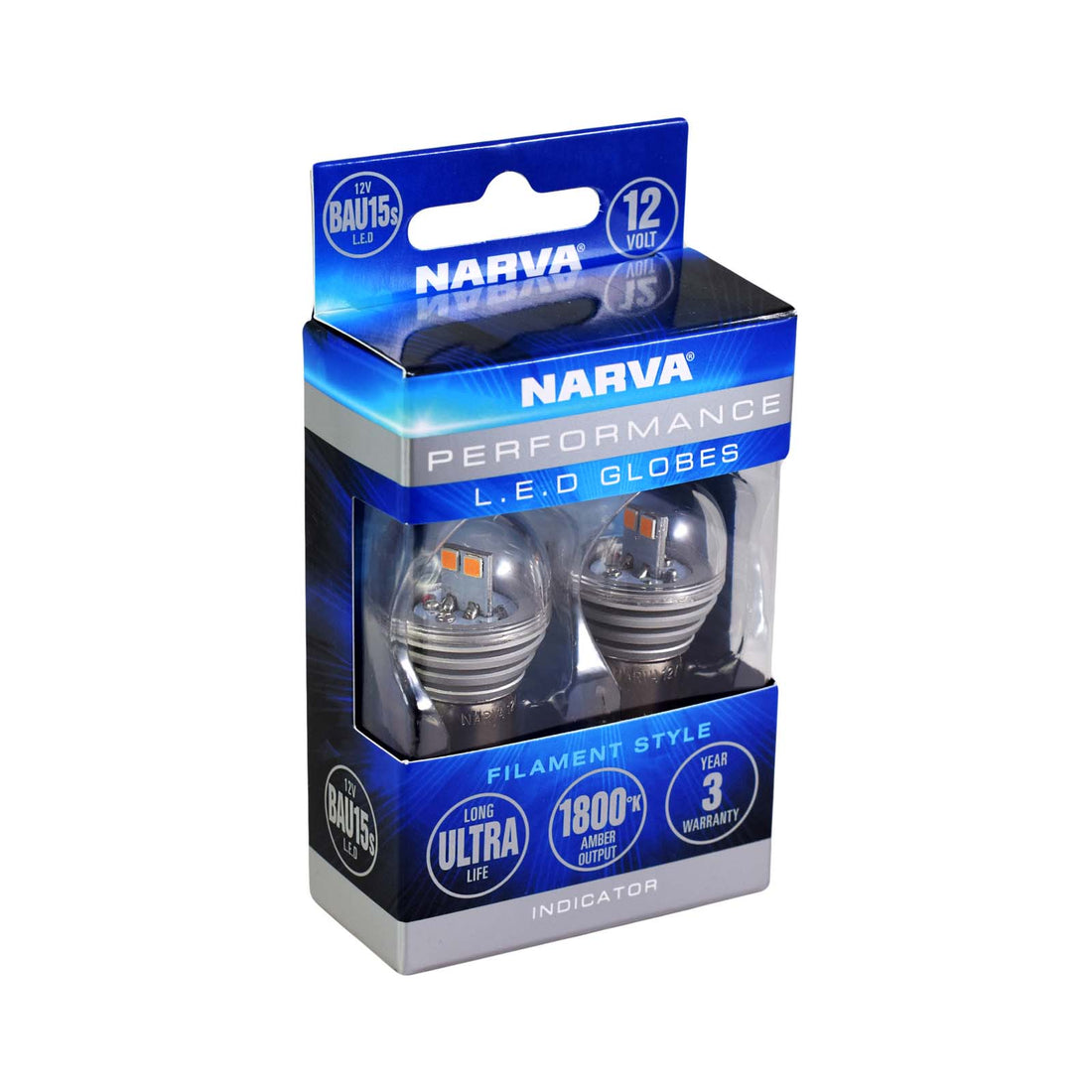 Narva 18232BL 12V BAU15S LED Ind Globes 1800K Amber, Twin Pack