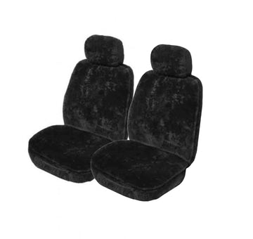 My Car Airbag Compatible 20mm Thick Sheepskin Front Seat Covers, Size 30 - Black Soft Fleece