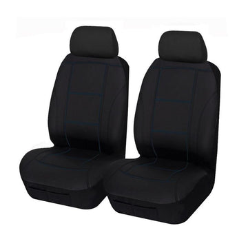 MYCAR Lavish Universal Front Seat Covers, Size 30/35 PU Leather Look - Black With Blue Stitching - LAVA3503