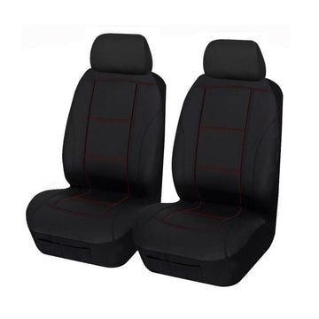 MYCAR Lavish Universal Front Seat Covers, Size 30/35 PU Leather Look - Black With Red Stitching - LAVA3505