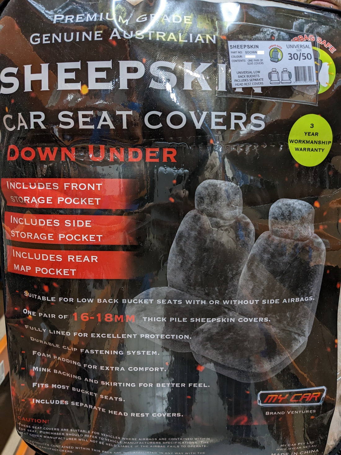 My Car Downunder 16mm Thick Sheepskin Front Seat Covers, Universal Size 30 - Mocha - SDOWA3002