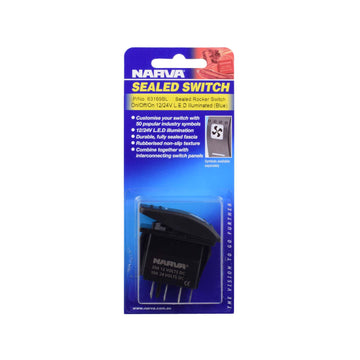 Narva 63169BL 12/24V On/Off/On LED Illuminated Sealed Rocker Switch (Blue)